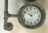 Industrial Distressed Metal Pipe Frame Triple Time Zone Clocks 68 cm High