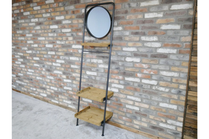 Industrial Style Metal Frame Tilt Mirror With Wood Shelves and Towel Rail 200 cm Tall
