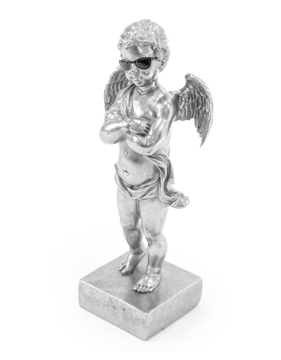 Silver Cool Dude Cupid Cherub on Integral Stand with Black Sunglasses 29 cm High