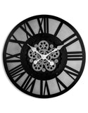 Industrial Style Black Metal Back Lit Moving Gears Cogs Wall Clock 60 cm Diameter