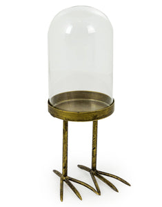 Round Glass Display Bell Dome Cloche Antiqued Bronze Metal  Bird Feet 35 cm High