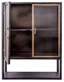 Black and Distressed Gold Square Metal Wall Cabinet With Ribbed Glass Doors - Due April