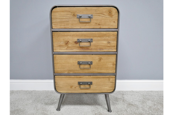 Industrial Style Metal & Wood Cabinet Chest of 4 Drawers H 55 x W 48 x D 38 cm