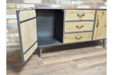 Retro Mid Century Style Wide Metal and Wood Sideboard Cabinet Cupboard