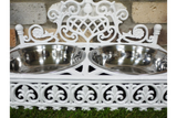 White Cast Iron Dog Dish Holder With 2 Stainless Steel Bowls Sturdy 4.5 Kg
