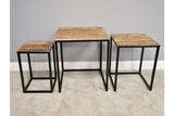 Set of Three Sustainable Mango Wood and Black Iron Coffee Side Nest Tables