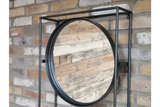 Industrial Style Metal Frame Wall Mounted Round Mirror Unit with Three Shelves