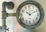 Industrial Distressed Metal Pipe Frame Triple Time Zone Clocks 68 cm High