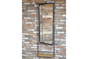 Industrial Style Metal Frame Wall Mounted Mirror With Wood Shelf 154 cm x 54 cm
