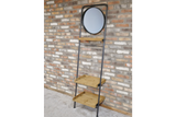 Industrial Style Metal Frame Tilt Mirror With Wood Shelves and Towel Rail 200 cm Tall