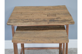 Set of 2 Side Tables Sleeper Wood Tops & Antiqued Copper Finish Legs