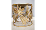 Tropical Gold Leaf Metal Round Side Table With Mirror Top 48 cm High x 50 cm Diameter