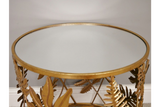 Tropical Gold Leaf Metal Round Side Table With Mirror Top 48 cm High x 50 cm Diameter