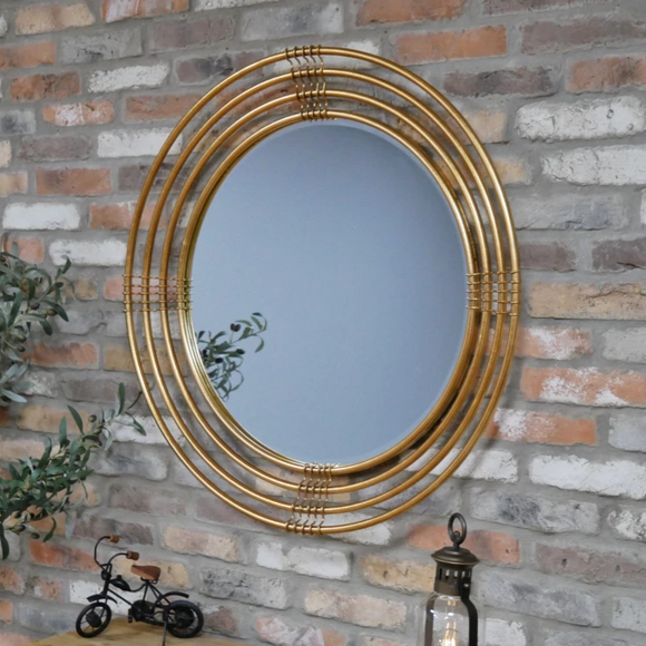 Gold Metal Frame Round Wall Mirror 91 cm Diameter
