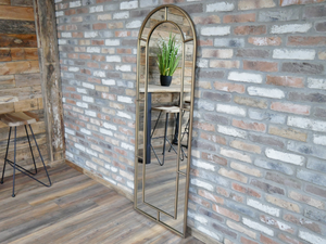 Large Gold Metal Arch Window Wall Mirror 180 cm High