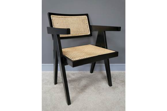 Black Wood & Rattan Retro Vintage Style Armchair 80 x 56 x 52 cm - Due this month