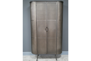 Retro Industrial Style Ribbed Metal Curve Cabinet Cupboard