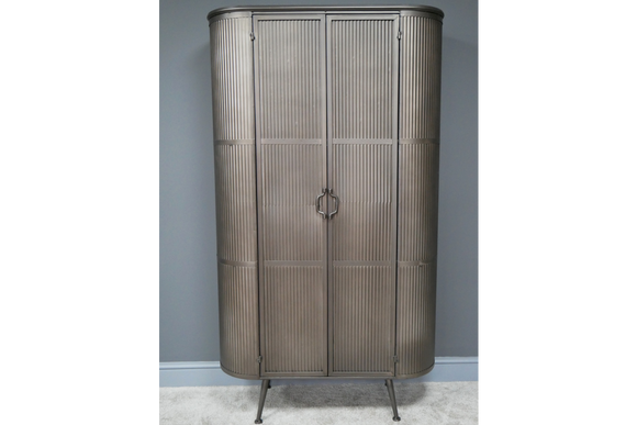 Retro Industrial Style Ribbed Metal Curve Cabinet Cupboard