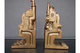 Pair of Gold Coloured Steampunk Head Bookends 22 cm x 11 cm x 11 cm each