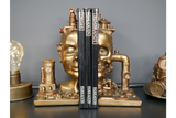 Pair of Gold Coloured Steampunk Head Bookends 22 cm x 11 cm x 11 cm each