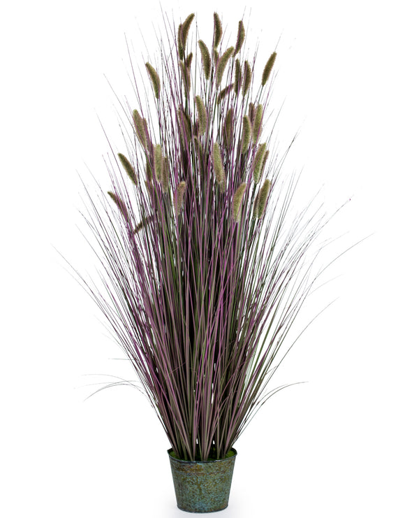 Artificial Ornamental Grass in Galvanised Pot Faux Botanical 145 cm Tall