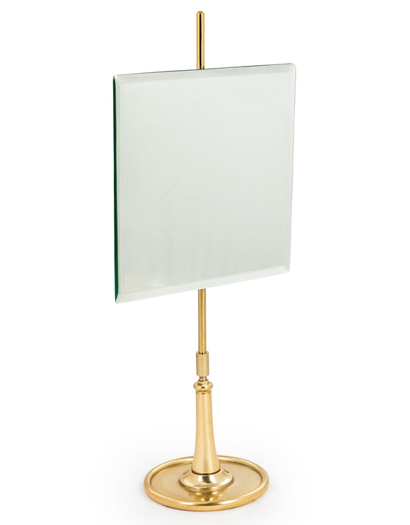 Square Vanity Table Mirror on Brass Stand Adjustable Height & Tilt 56 cm High