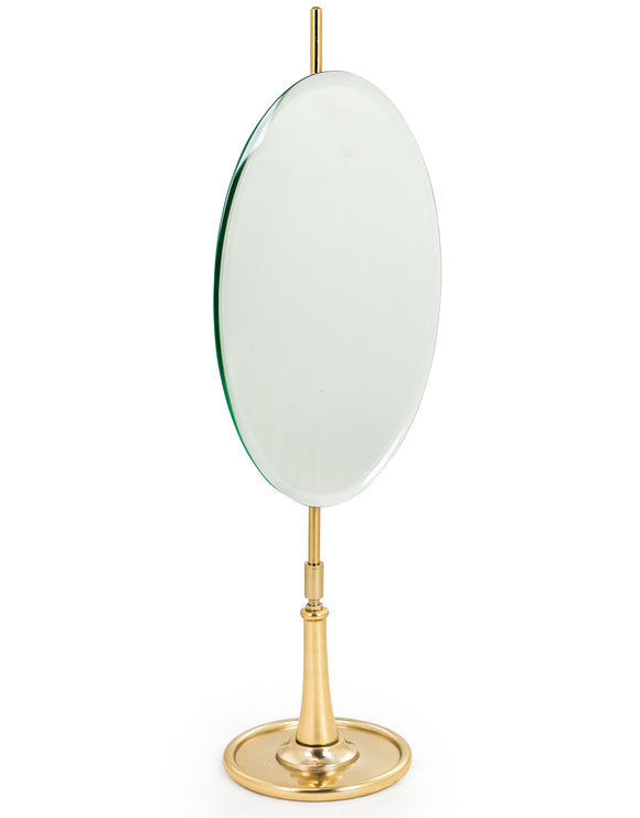 Oval Vanity Table Mirror on Brass Stand Adjustable Height & Tilt 60 cm High