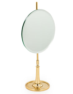 Round Vanity Table Mirror on Brass Stand Adjustable Height & Tilt 52 cm High