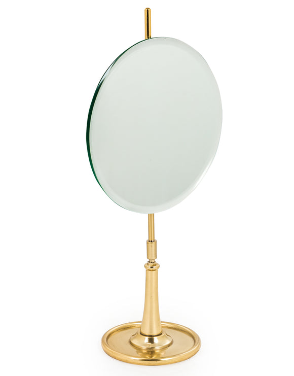 Round Vanity Table Mirror on Brass Stand Adjustable Height & Tilt 52 cm High