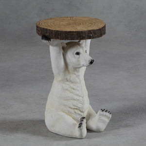 Side / Bedside Table Polar Bear Holding A Trunk Slice 52 cm High