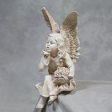 Shabby Chic Antique White Sitting Fairy / Angel Blowing a Kiss Figure