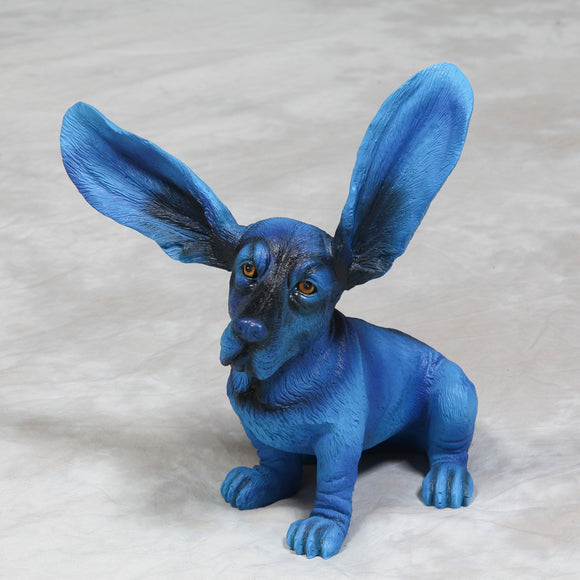 Electric Blue Surprised Basset Hound Dog Ornament Statue Decorative Big Ears 37 cm High