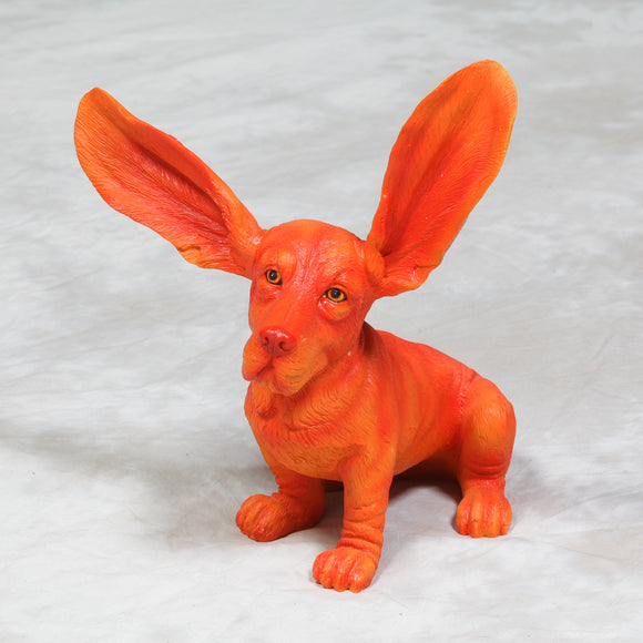 Electric Orange Surprised Basset Hound Dog Ornament Statue Decorative Big Ears 37 cm High