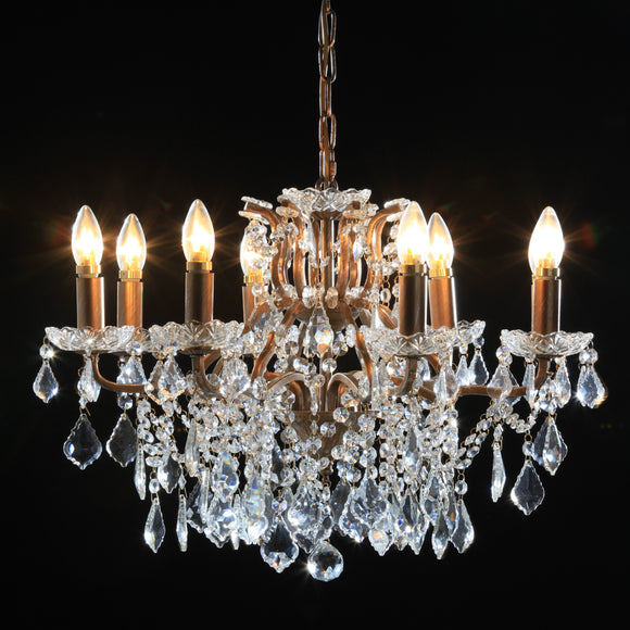 Shallow Eight Arm Brushed Gold Crystal Chandelier