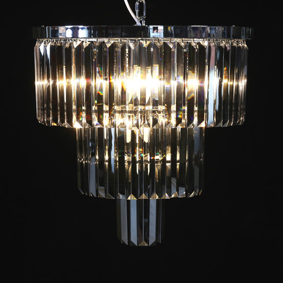 Large Round Chrome & Smoke Glass Crystal Prism Drop Cascade Chandelier 45 cm Diameter
