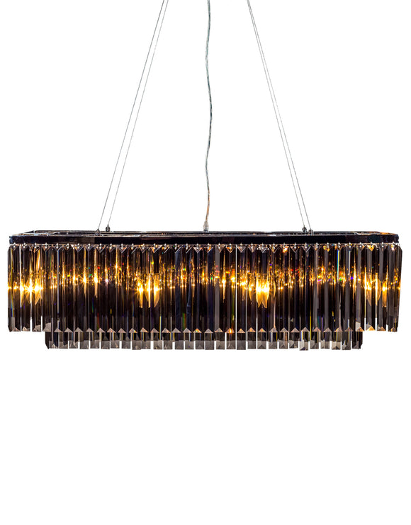Large Chrome Prism Smoked Glass Crystals Cascade Drop Chandelier 28 x 90 x 30cm - Due April / May