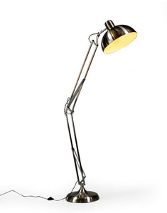 Large Stylish Brushed Steel Coloured Metal Desk Style Floor Lamp With Black Fabric Flex 190cm High