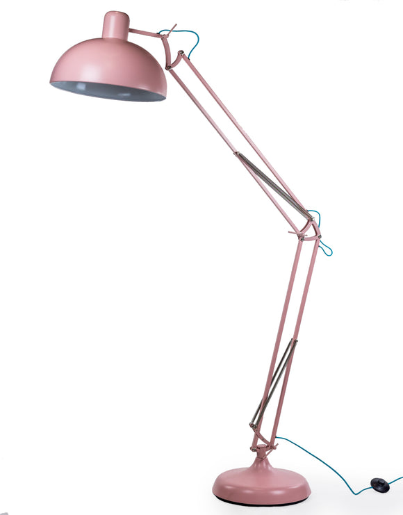 Large Stylish Pink Desk Floor Lamp With Blue Fabric Flex 190cm High
