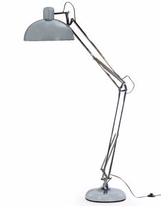 Large Stylish Chrome Desk Style Floor Lamp With Black Fabric Flex 190 cm High