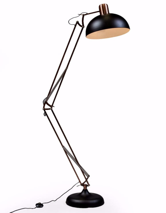 Large Brushed Vintage Copper & Matt Black Desk Style Floor Lamp With Black Fabric Flex 190 cm High - Expected June