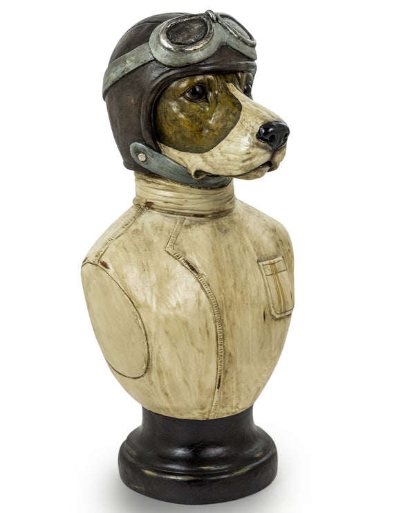 Vintage Style Racing Driver Dog Head Bust on Round Base 51.5 x 26.5 x 24 cm