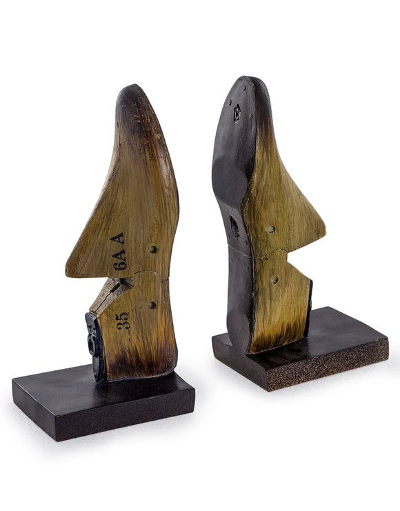 Antiqued Wood Effect Shoe Last Pair of Bookends Ornaments Shelf Tidy