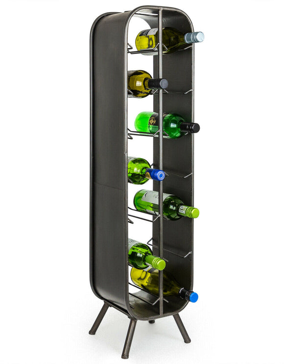 Industrial Style Grey Free Standing Metal 14 Bottle Wine Rack 99 cm High