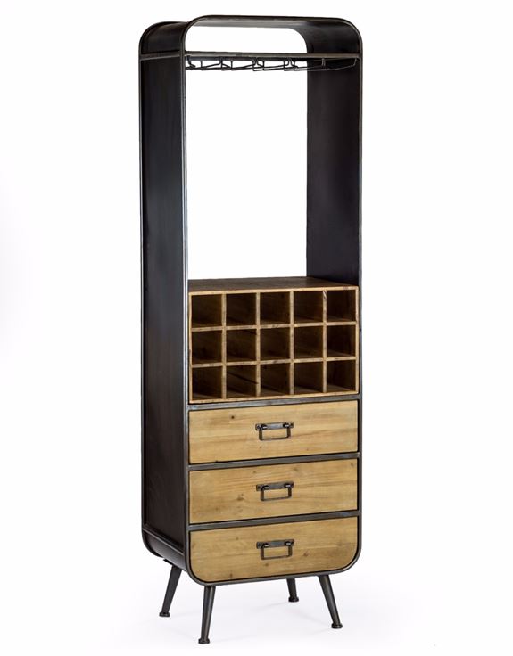 Industrial Style Metal & Wood Bar Unit Drinks Cabinet 174 x 58 x 38 cm