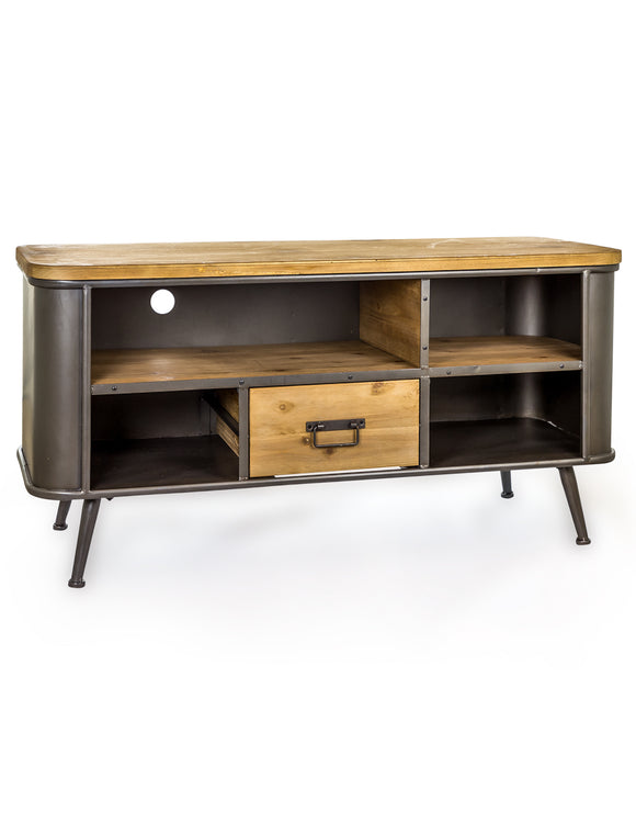 Industrial Style Metal & Wood Media Unit TV Entertainment Stand
