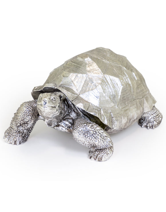 Extra Large Silver Effect Tequin the Tortoise Figure 40 cm High x 32 cm Wide x 60 cm Long