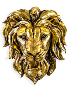 Large Gold Roaring Lion Head Wall Hanging - 48.5 cm High X 42.5 cm Wide X 24 cm Deep