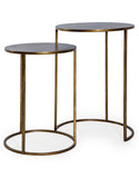 Set of Two Antiqued Gold Finish Metal Side Nest Tables
