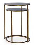 Set of Two Antiqued Gold Finish Metal Side Nest Tables