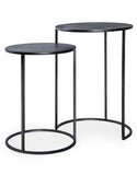Set of Two Antiqued Pewter Grey Finish Metal Side Nest Tables